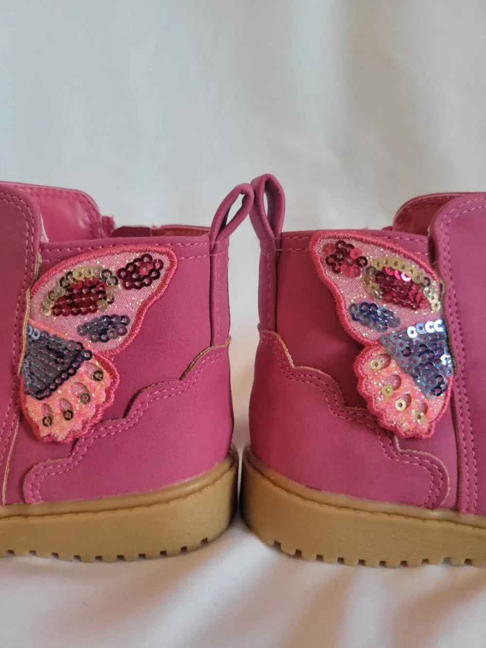 Sugar Kids Boots Girls Size 6 M Pink Butterfly Sequin Zipper Toddler Ankle EUC